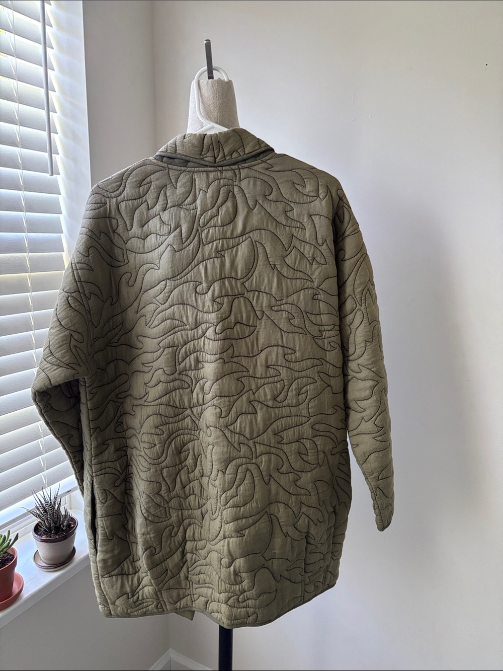 Anthropologie Quilted Kimono Jacket Womens XL House Coat Green Moss Cottagecore - Picture 6 of 6
